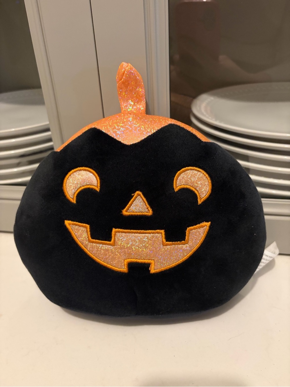 Black and Orange Pumpkin Plush Decorative Pillow - Halloween Accent